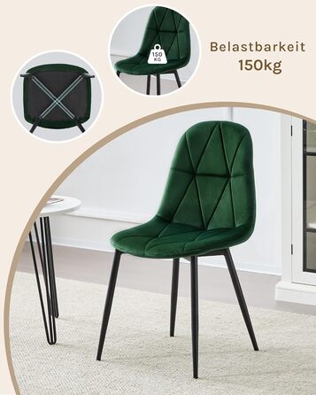 Обідні стільці Lestaraiin, комплект з 4 шт. зі спинкою, для їдальні, кухні, вітальні, м&39які кухонні стільці з оксамитовою оббивкою, виготовлені з металу, ергономічний дизайн, темно-зелений.