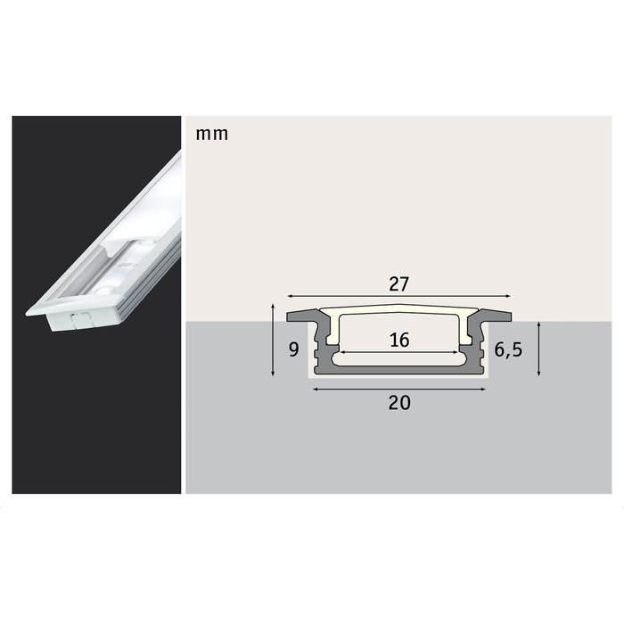 Підлоговий профіль Paulmann 70410 з розсіювачем 100 см анодований Alu Satin Alu/пластик для світлових ефектів зі світлодіодними стрічками