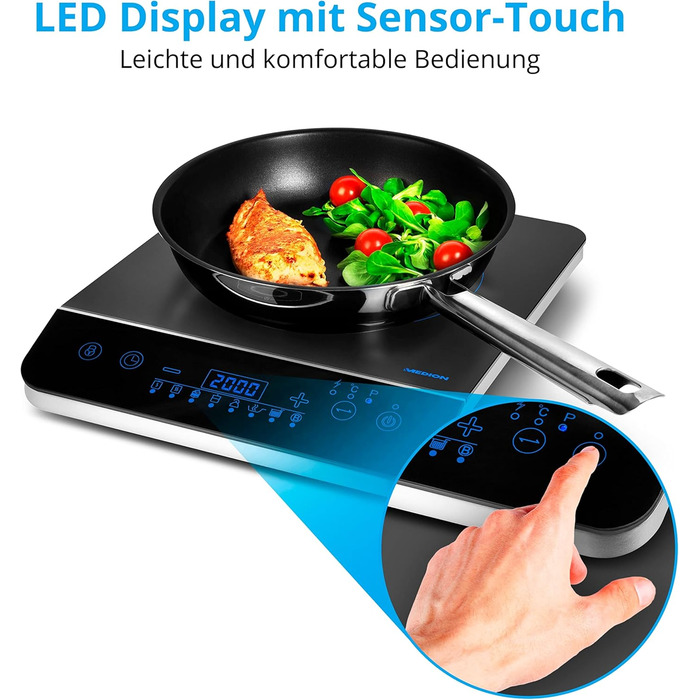 Індукційна конфорка MEDION / 2000 Вт / діапазон температур 60-240 C / 8 автоматичних програм / 10 рівнів потужності / LED-дисплей / MD 17595 / чорний