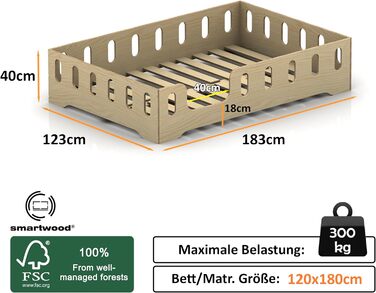 Дитяче ліжко smartwood TILA 2L 120x180 із захистом від випадіння та рейковою рамою - Підлогове дитяче ліжко білого кольору - Ліжко