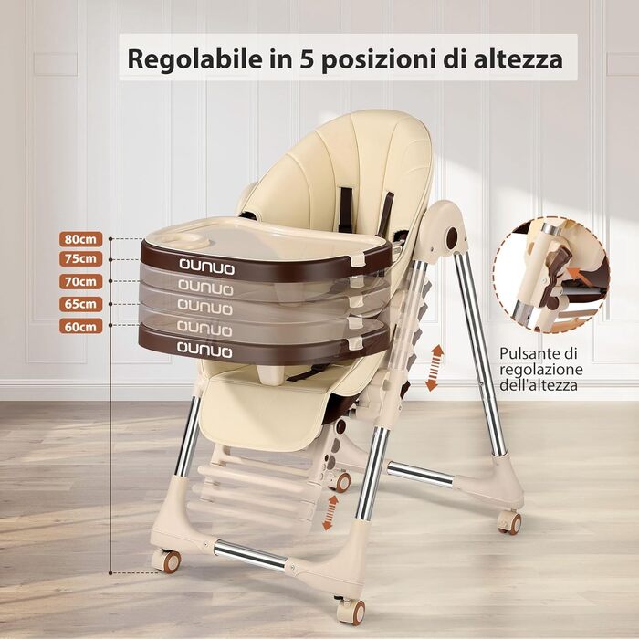 Дитячий стільчик для годування OUNUO Регульований і складний дитячий стільчик для годування Зростаючий дитячий стільчик для годува