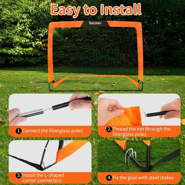 Дитячі футбольні ворота BELEEV для саду 4x3/6x4 фути, високоякісний портативний складний комплект футбольних воріт зі світлодіодними ліхтарями, скловолокнистими стійками, сумкою для перенесення, для тренувань у приміщенні та на відкритому повітрі, подарун