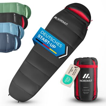 Спальний мішок для дорослих NORDMUT Маленький розмір упаковки та надлегкий (900/1500 г) 3-сезонний (250 г/м) та літній спальний мішок (100 г/м) Муміїний спальний мішок для кемпінгу, активного відпочинку та фестивалів, сірий, 3-сезонний спальний мішок