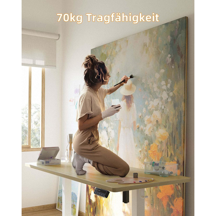 Письмовий стіл з регульованою висотою 120x60 см, Електричне регулювання висоти стіл, Стіл з регульованою висотою для роботи стоячи з функцією пам&39яті, Каркас натурального білого кольору/Стільниця натурального кольору 120 x 60 см