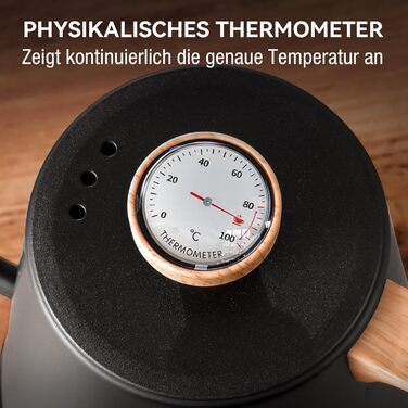 Чайник з гусячою шийкою з термометром, електричний чайник 1л з автоматичним вимкненням, чайник для гарячої води з нержавіючої стал