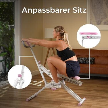 Тренажер для присідань Sunny Health & Fitness Row-N-Ride, складний тренажер із регульованим опором, домашній тренажер для тренування рук, сідниць та ніг, доступний у різних кольорах, рожевий