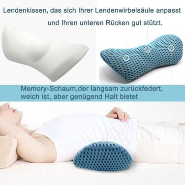 Поперекова опорна подушка, ергономічна спинна подушка, поперекова подушка з піни з пам&39яттю форми для автомобіля, зручна спинна опорна подушка для зняття тиску, спинка для ліжка/крісла/автомобільного сидіння/офісного крісла (синя)