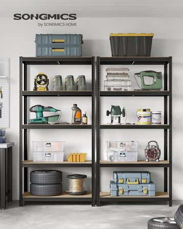 Ярусний стелаж SONGMICS, 50 x 100 x 200 см, вантажопідйомність 600 кг, регульовані полиці, індустріальний стиль, для кухні, вітальні, чорний GLR050B01 50 x 100 x 200 см Чорний, 5-