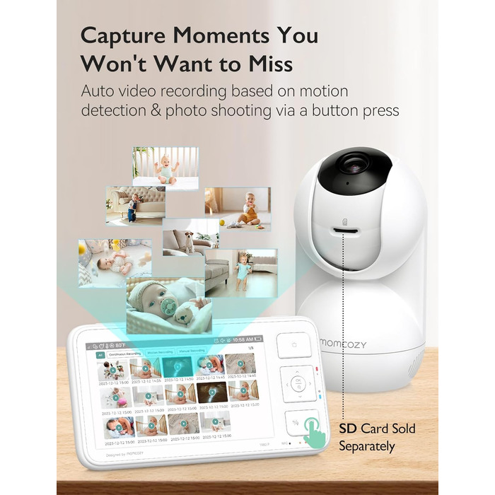 Радіоняня з 2 камерами 5.5&39 1080P Full HD Split Screen з камерою та аудіо Без Wi-Fi, батарея 5800 мАг, ECO, VOX, інфрачервоне ні