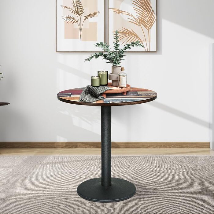 Круглий обідній стіл 70 см, різнокольоровий візерунок дизайнерський круглий обідній стіл, сучасний невеликий кухонний стіл зі стільницею з МДФ та металевим каркасом, ідеально підходить для їдальні, вітальні та кафе, 4 x 70 x 70 x 72 см