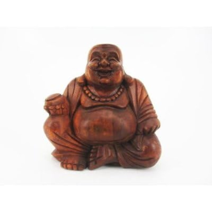 Різьблений коричневий масив дерева Балі HB, 12cm Happy Buddha Sitting Wood