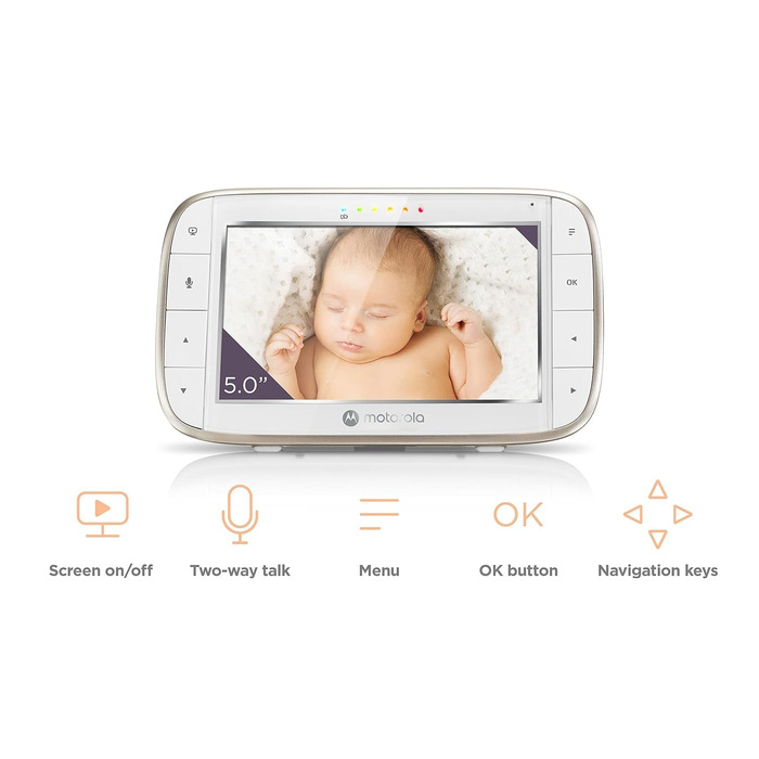 Із додатком Motorola Nursery та 5-дюймовим батьківським блоком - нічне бачення, температура та двосторонній зв&39язок Білий/золоти