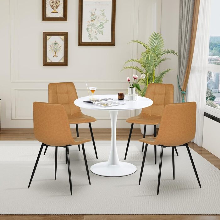 Обідні стільці EGGREE, комплект з 4 шт. , штучна шкіра, сучасний дизайн, м&39які, кухонні стільці, їдальня, вітальня, спальня, металеві ніжки, вантажопідйомність 150 кг, коричневий