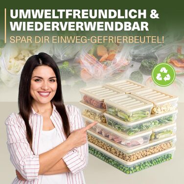 Штабелювані морозильні контейнери, набір з 10 шт. , органайзер для морозильної та холодильної камер з кришками, морозостійкі до -25C, багаторазові контейнери для зберігання продуктів, зберігають свіжість продуктів та відсутність запахів, набір з 10 предме
