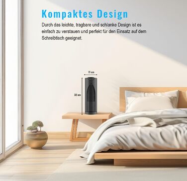 Настільний вентилятор PureMate Mini з 3 швидкостями обертання, автоматичне коливання на 70, невелика висота вентилятора 33 см, іде