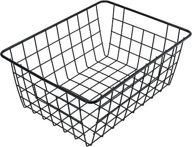 Набір кошиків для зберігання KEILEOHO з 4 предметів, 28 x 22 x 12 см, металевий кошик, дротяний кошик для зберігання, кошик для ванної кімнати, метал, відкритий дротяний дизайн, маленький чорний металевий кошик, для офісів, кухонь, ванних кімнат