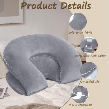 Подушка для читання для ліжка та дивана, подушка для спини для читання зі знімним валиком для шиї, ергономічна подушка для спинки, комфортна подушка для дорослих, U-подібна подушка для вагітних для ліжка та дивана (сіра)