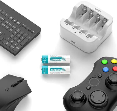 Акумуляторні літієві батарейки типу АА 1,5 В - Висока ємність 3500 мВтгод - 1300 циклів зарядки - 8 батарейок із зарядним пристроєм, швидка зарядка за 2 години, постійна потужність, низький саморозряд, 8 шт. зарядний пристрій, білі