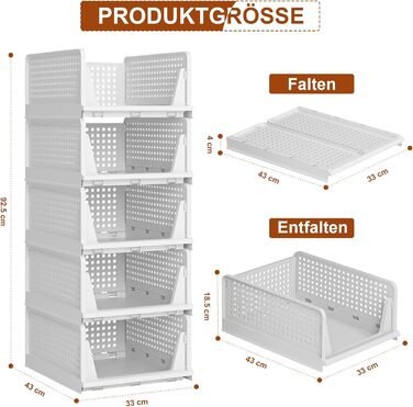 Елементний штабельований органайзер для гардеробу, складний органайзер для гардеробу, система зберігання в гардеробі, компактні коробки для зберігання та вставки для шухляд, білий, 5 шт. у упаковці, великий, 5-