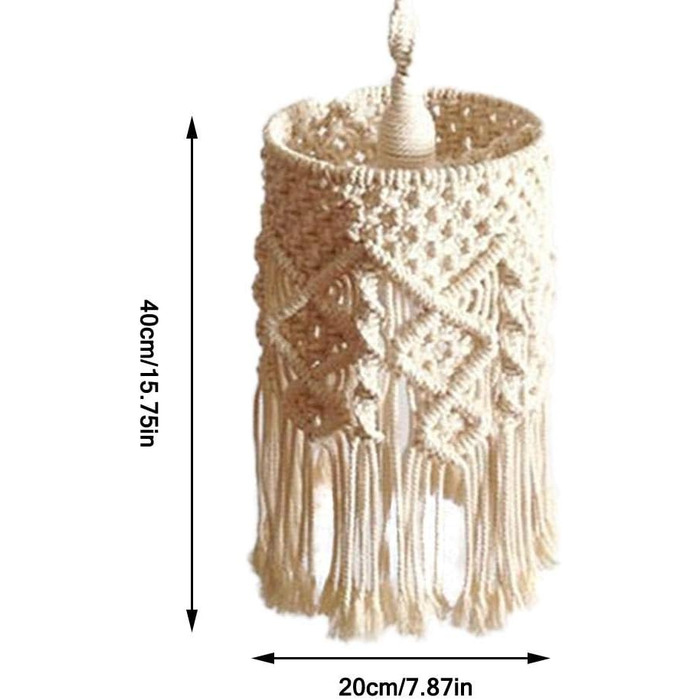 Червневий в'язаний абажур, білий підвісний абажур, абажур бохо макраме вітальня дитяча кімната гуртожиток богемний декор