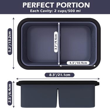 Контейнери для заморожування супів webake Силіконовий лоток для заморожування 500 мл 2 шт. з кришкою Контейнер для заморожування харчових продуктів Контейнер для зберігання надзвичайно великий лоток для кубиків льоду для супу, бульйону, соусу, кубиків льо