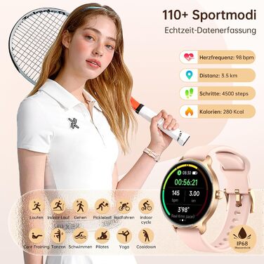 Жіночий круглий смарт-годинник, 1,27-дюймовий AMOLED-смарт-годинник з функцією телефону, фітнес-годинник з монітором серцевого ритму, монітором SpO2, монітором сну, крокоміром, 120 спортивних режимів, водонепроникність IP68, сумісний з iOS та Android, 1,2