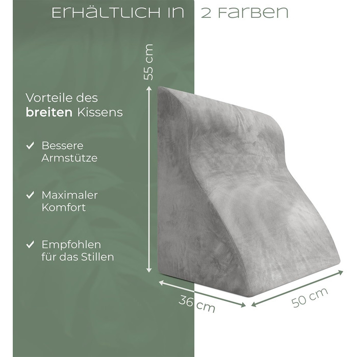 Ергономічна подушка для читання WELL B4 для ліжка та дивана зручна подушка для спини з піною з ефектом пам&39яті може використовуватися як рефлюксна подушка, клиноподібна подушка для ліжка, подушка для спинки ліжка для сидіння та лежання, сіра широка