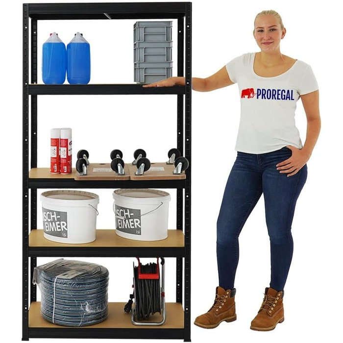 Надміцний стелаж, тонкий, чорний, 180x90x45 см, навантаження на полицю 350 кг, стелаж для підвалу, стелаж без болтів, гаражний стелаж, стелаж для зберігання 180x90x45 см, чорний