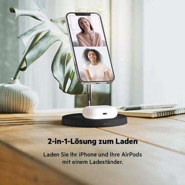Бездротовий зарядний пристрій Belkin 2-в-1 з MagSafe, (15 Вт, зарядна підставка для iPhone для швидкої зарядки iPhone 14 серії, Ai