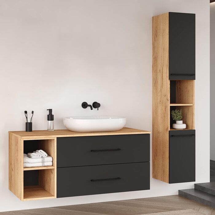 Комплект меблів для ванної кімнати Planetmbel туалетний столик LUX 120 см золотий дуб/антрацит БЕЗ умивальника з тумбою золотий ду