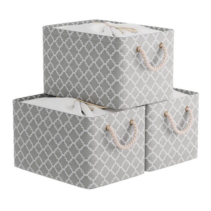 Коробка для зберігання OUTBROS 33 x 23 x 20 см Кошик для зберігання з тканини зі шнурком і ручкою, складні коробки для зберігання (ліхтар/сірий, 3 шт.) Ліхтар/сірий M (3 шт.)