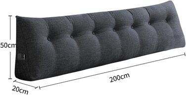 Подушка-клін, трикутна, валик для шиї, велика подушка для спини, бавовна та льон, підставка для читання для ліжка, подушка для читання, знімна (темно-сіра, 200 x 50 x 20 см, бавовна та льон) Темно-сіра бавовна та льон 200*50*20 см