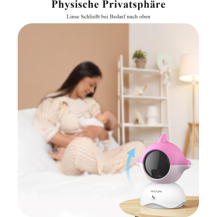 Радіоняня WUUK 2K з 2 камерами та додатком, 5,5-дюймовий дисплей із PTZ-монітором на 360, 10-кратне збільшення, стабільне зєднання