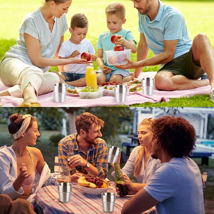 Набір із 6 чашок з нержавіючої сталі, чашка з нержавіючої сталі об&39ємом 300 мл, срібна кемпінгова чашка розміром 9,5x8,2 см для дому, ресторану, вечірки, кемпінгу