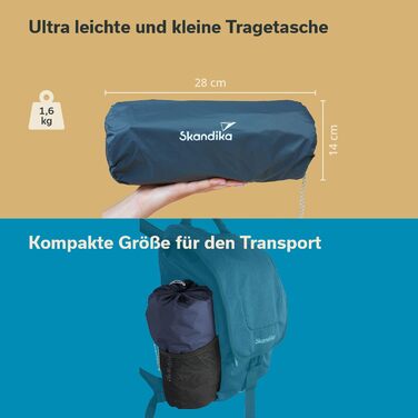 Каримет Skandika Elite/Exclusive Air для одного/двох осіб Надувний матрац, невеликий розмір у пачці, високопродуктивний клапан, килимок для сну на вулиці, надлегкий, надзвичайно товстий, сумка для перенесення для кемпінгу та походів, антрацит (двоспальний