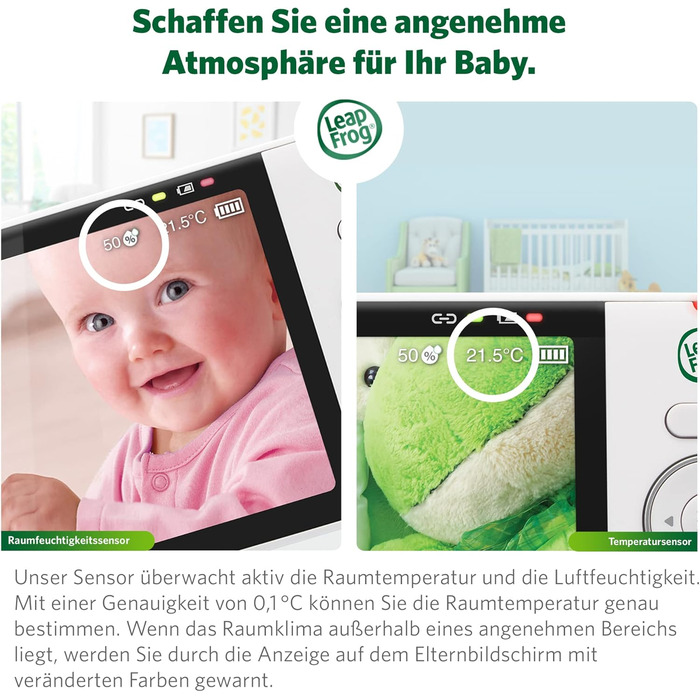 Розумний відеоняня LeapFrog LF815HD з 5-дюймовим кольоровим дисплеєм HD, Wi-Fi, датчиком температури/вологості, ширококутним обєкт