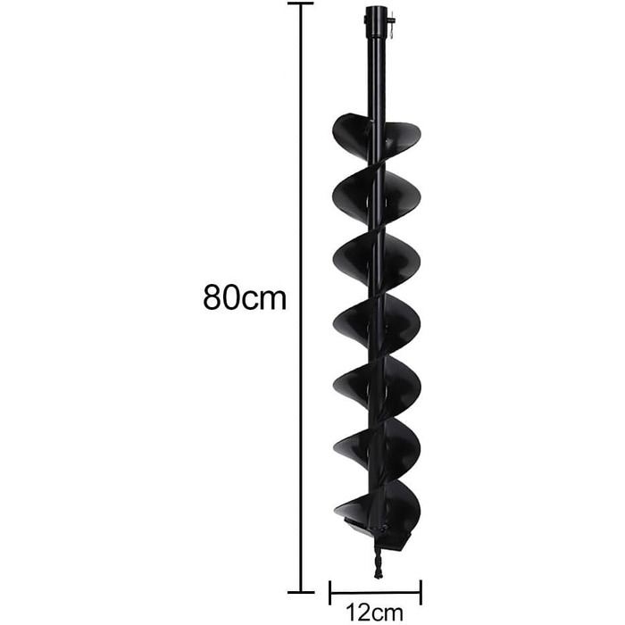 Буровий інструмент для саду та городу 800 мм, сталевий, з запобіжним болтом та адаптером SDS. Спіральний бур для стовпів, свердловини та земляних робіт (800 мм x 120 мм), чорний.