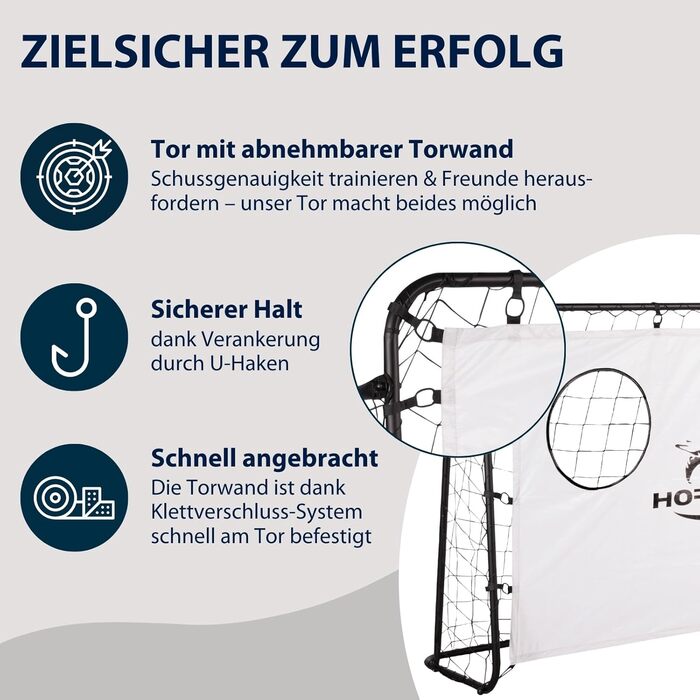 Футбольні ворота HUDORA Hornet 180 з цільовою стінкою - Вуличні для дітей та дорослих - Ворота зі знімною сіткою та двома посиленими стрілецькими лунками - Водостійкі для тренувань та відпочинку (одинарні)