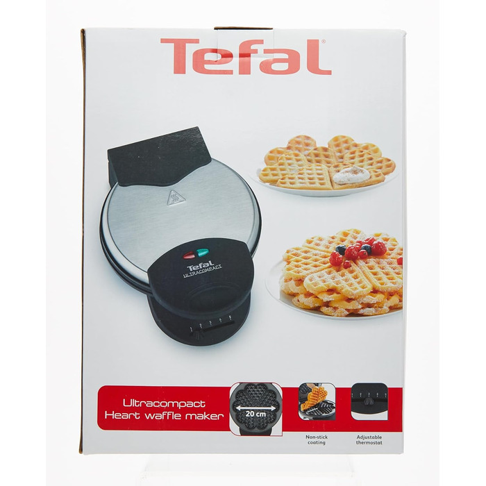 Вафельниця Tefal Heart WM310D Вафельниця для вафель у формі серця Плавний контроль температури засмаги за бажанням Листи з антипригарним покриттям Контейнер для збору тіста Чорний 1000 Вт