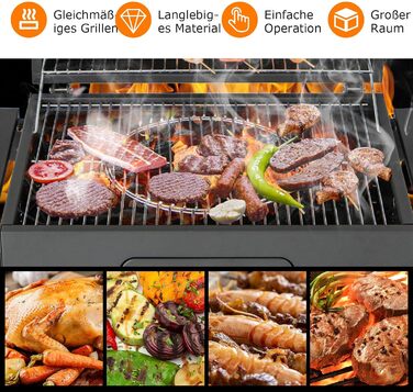 Мангал GOPLUS з кришкою, візок для барбекю на 2 колесах з 2 відкидними боковими столиками, 8 гачками, термометром і відкривачкою д