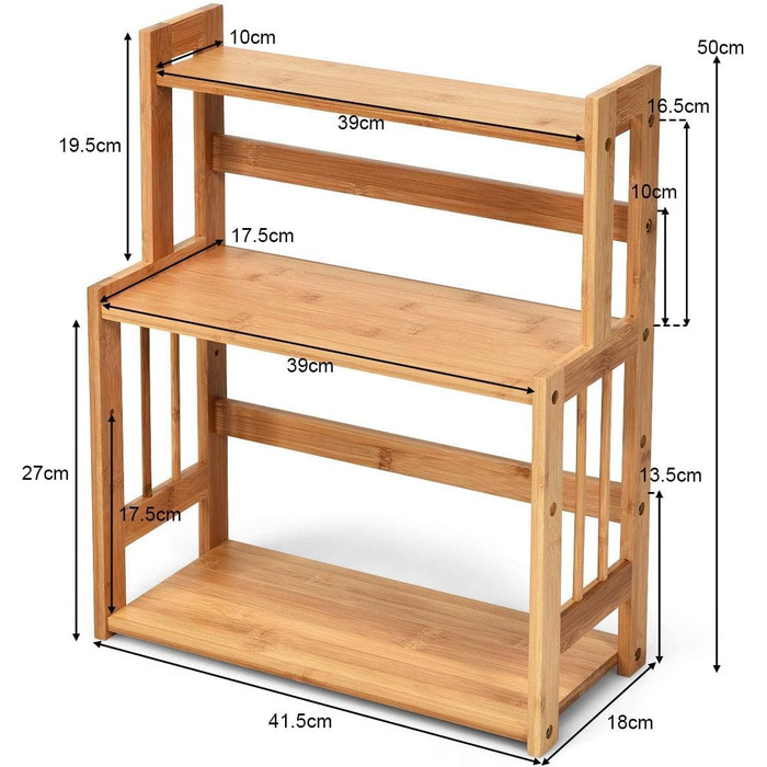 Бамбукова підставка для спецій GIANTEX, 3 яруси, кутовий органайзер для кухонних полиць, підставка для спецій з натурального дерева, кухонна підставка для спецій, стояча кухонна полиця, система кухонних полиць, органайзер для спецій, кухонний органайзер