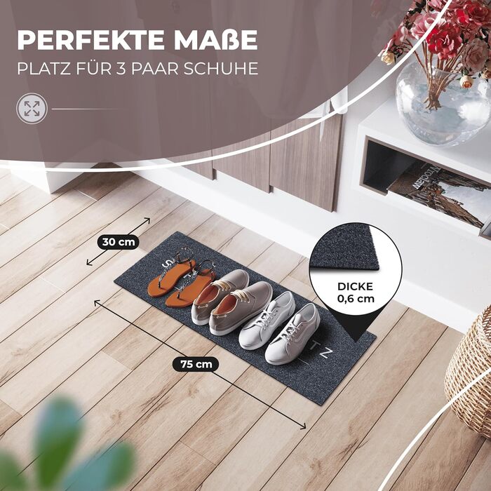 Килимок для паркування взуття 75x30 см сірого кольору Мийний та нековзний килимок для взуття та піддон для крапель Ідеально підходить як килимок для взуття та килимок для зберігання взуття Килимок для уловлювання бруду для коридору та входу 01 75 x 30 см