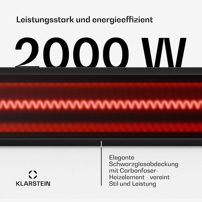 Інфрачервоний настінний обігрівач Klarstein 2000 Вт настінний, IP65, 9 налаштувань нагріву, додаток та пульт дистанційного керування, таймер, алюмінієвий, електричний обігрівач для 15 м, WiFi, тихий, електричний настінний обігрівач
