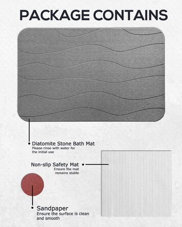 Діатомова земля Килимок для ванни Нековзний, Килимок для ванної Килимок для душу Швидке висихання, 100 натуральний килимок для ванни Камінь, Абсорбуючий килимок для ванної Кам'яний килим Килим для ванної кімнати, 60x39 см, темно-сірий хвилястий