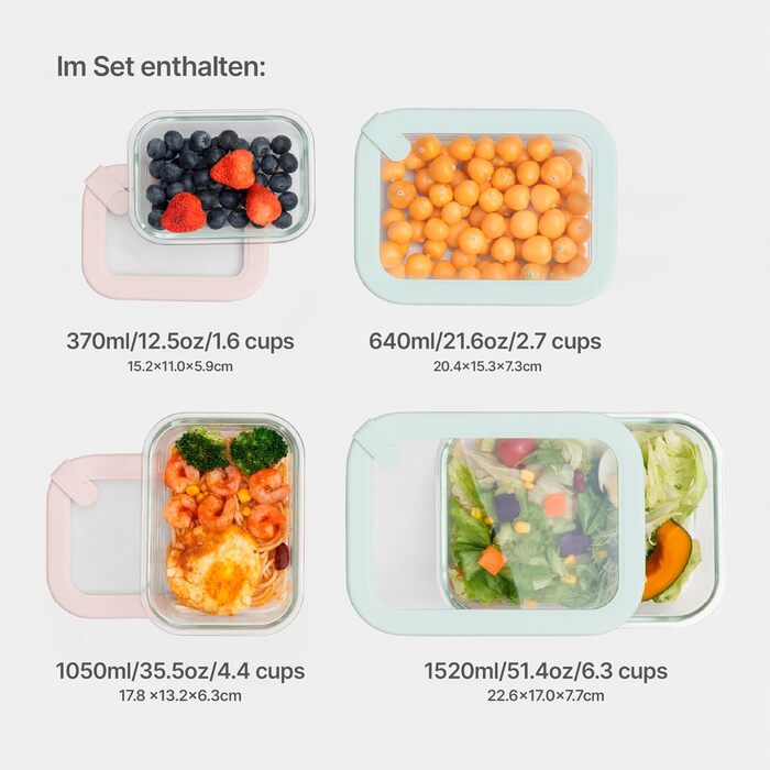 Скляні контейнери для приготування їжі, герметичні контейнери для зберігання з кришками, без пластику та бісфенолу А можна використовувати в мікрохвильовій печі, духовці, морозильній камері та посудомийній машині ідеально підходить для працюючих професіон