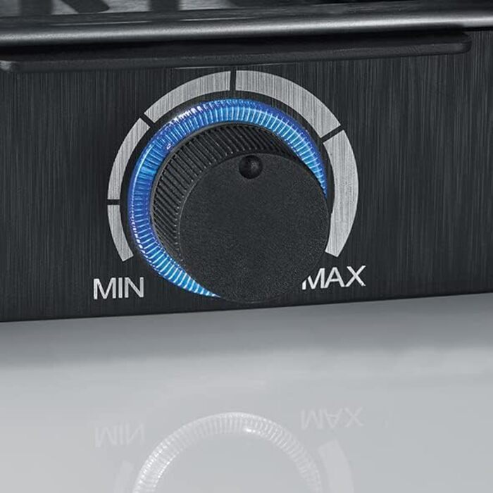 Гриль SEVERIN raclette party з натуральним каменем гриль, раклет з кам'яною пластиною для гриля та 8 сковородами з антипригарним покриттям, настільний гриль на 8 осіб, макс. 1300 Вт, чорний, поворотний регулятор RG 2372 з індикатором