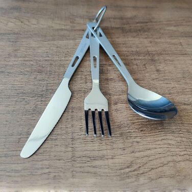 Набір столових приборів RISON-Titanium Titanium для кемпінгу, комбіновані столові прибори з 4 титанових виделок-ложок-ніжів для подорожей з карабіном та сумкою для зберігання, посуд для приготування їжі на свіжому повітрі, рюкзак для походів, щоденний пос