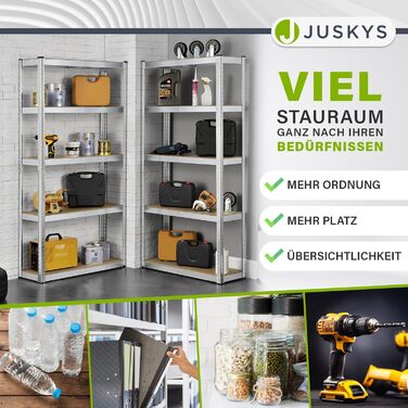 Комплект стелажів Juskys Basic, 2 предмета, 2 x 180 x 90 x 40 см (В x Ш x Г) Вантажопідйомність 1750 кг 10 полиць Міцний стелаж, металевий стелаж без болтів, стелаж для підвалу, оцинкована система стелажів