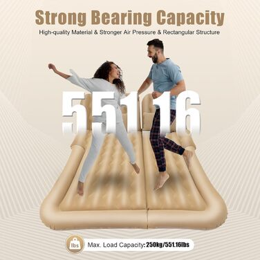 Надувний матрац для автомобіля, позашляховик, надувне ліжко, надувне ліжко для кемпінгу, комбіноване портативне ліжко, знімний надувний матрац для подорожей, кемпінгу, активного відпочинку на свіжому повітрі, з 2 подушками та надувним насосом (бежевий)