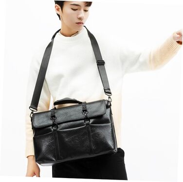 Шматок PU шкіряний портфель для чоловіків середнього розміру чорний діловий ноутбук сумка через плече для роботи школи і подорожей